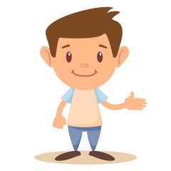 Cartoon cute boy stands in a confident pose. Colorful vector isolated kids illustration.