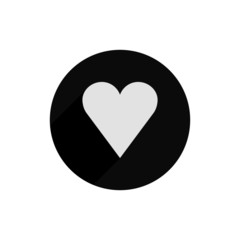 Heart vector icon, symbol of love, inside a circle with long shadow