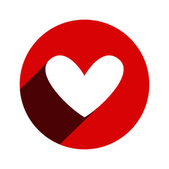 Heart vector icon, symbol of love, inside a circle with long shadow