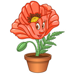 Cartoon red poppy flower