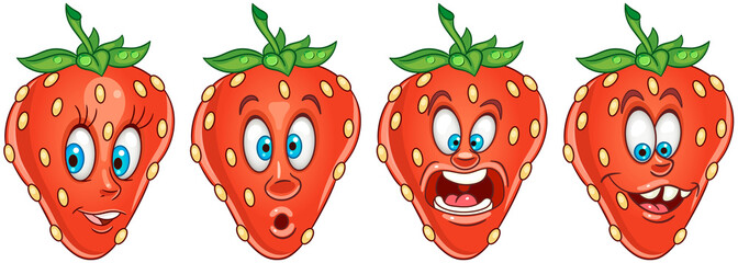 Strawberry fruit. Food emoji emoticon collection.