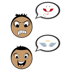 Angel and devil businessman office workers characters. Good and bad. Vector flat cartoon illustration