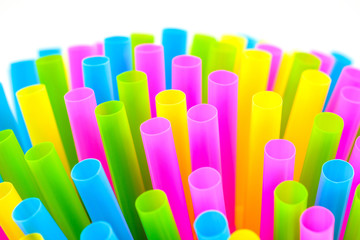 straw plastic colourful on white background