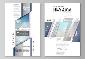 The abstract minimalistic vector illustration of the editable layout of two modern blog graphic pages mockup design templates. Polygonal geometric linear texture. Global network, dig data concept.