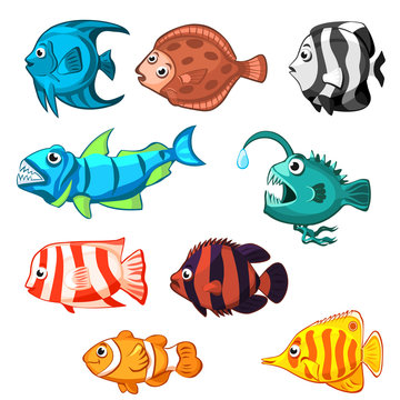 Set of vector cartoon fishes