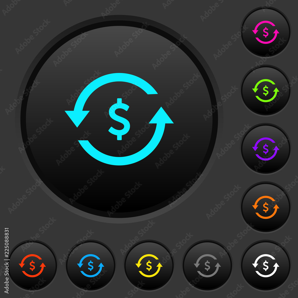Poster dollar pay back dark push buttons with color icons