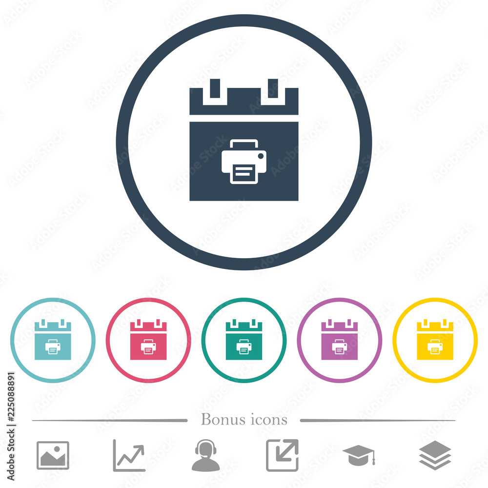 Poster print schedule item flat color icons in round outlines