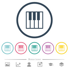 Piano keyboard flat color icons in round outlines