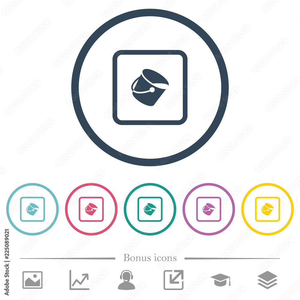 Poster Fill object flat color icons in round outlines