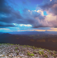 Fototapeta na wymiar Carpathian mountains summer landscape with blue sky and clouds