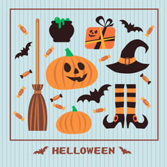 Halloween, potion, set of symbols for decoration of modern polygraphy and web design Vector illustration, flat style.