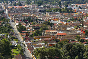 Obraz premium Guatemala. Antigua. Aerial view of the city with streets running north to south and from east to west