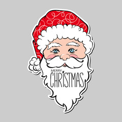 Vector Funny happy Santa Claus and inscriptions Merry Christmas.