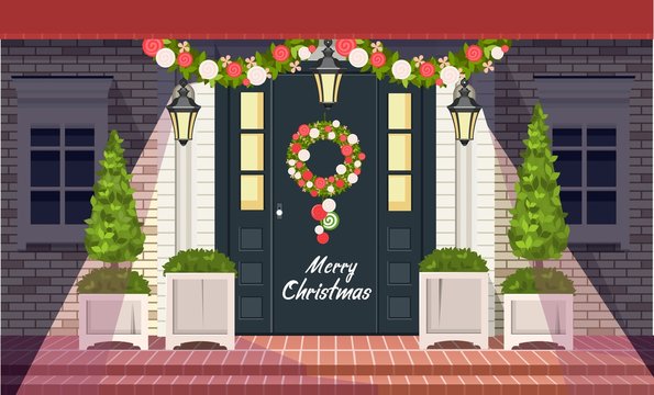 Christmas decoration of entrance doors