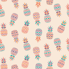 Modern wild abstract pineapple vector pattern on cream colored plain background, seamless repeat. Cool & fresh summer design, suitable for all kind of surfaces and fashion. 