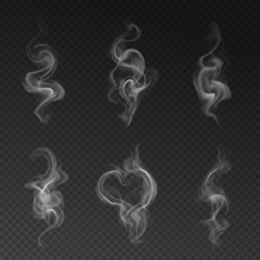 Vector set of realistic transparent smoke effects - cigarette smoke, coffe or hot tea steam © Kateina