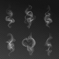 Deurstickers Vector set of realistic transparent smoke effects - cigarette smoke, coffe or hot tea steam © Kateina
