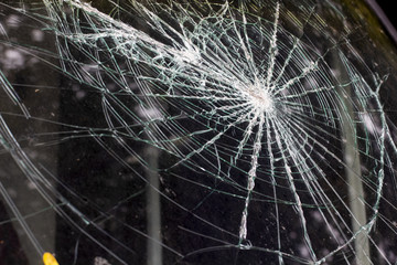 broken tempered glass closeup , background of glass was smashed close up