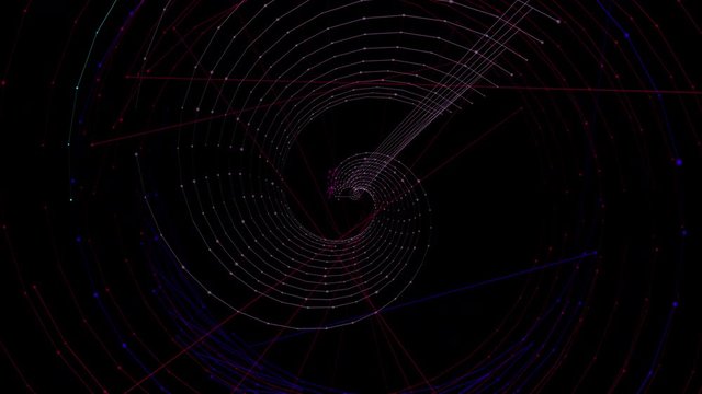 Seamless sparkling rotating spiral pattern on black background	
