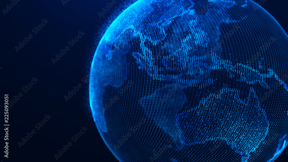 Poster Global planet background. Global network planet Earth. 3D rendering. World map point.