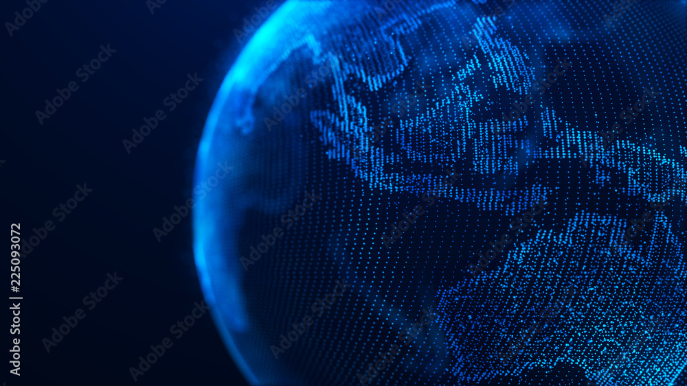 Poster Global planet background. Global network planet Earth. 3D rendering. World map point.