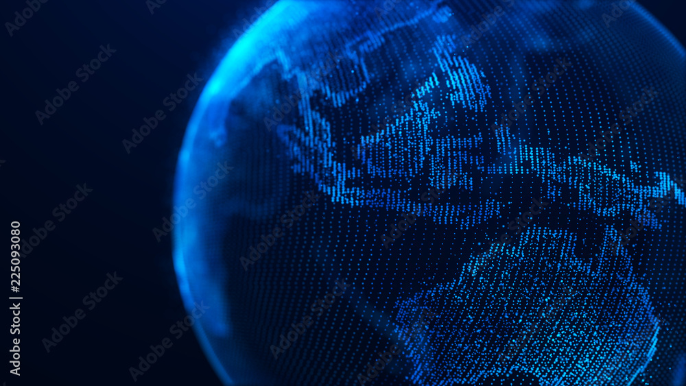 Poster Global planet background. Global network planet Earth. 3D rendering. World map point.