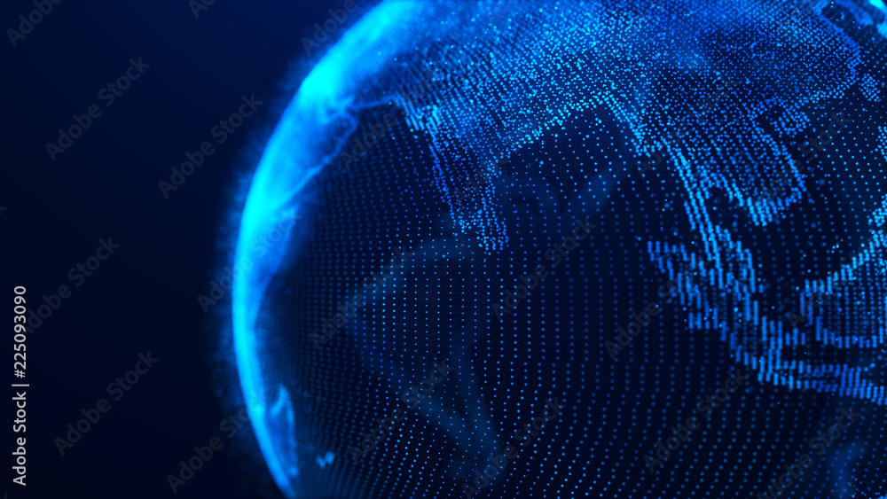 Poster Global planet background. Global network planet Earth. 3D rendering. World map point.