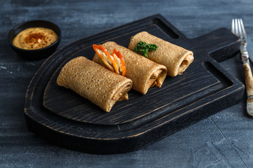 Crepes stuffed with minced meat, hungarian dish.