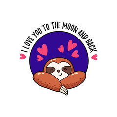 Vector illustration. Lovely cartoon sloth. Logo Icon. Template for printing, postcards, covers, textiles, clothes