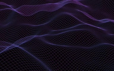 Abstract landscape background. Cyberspace purple grid. Hi-tech network. 3D illustration