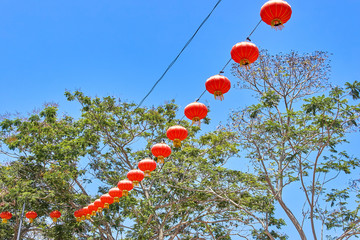 Chinese new year lantern on the blue sky