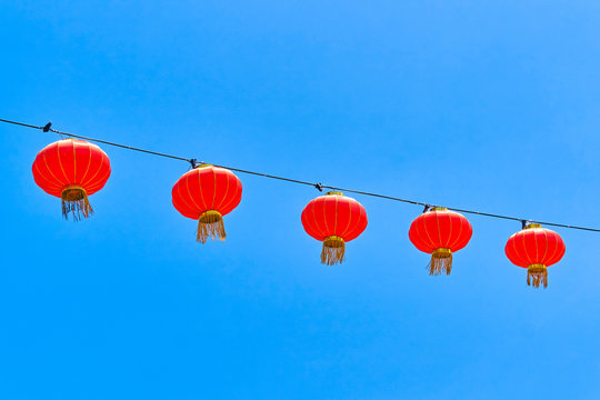 Chinese new year lantern on the blue sky