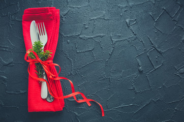 Festive place setting for christmas dinner