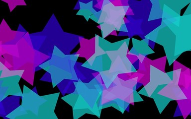 Multi Colored translucent stars on a dark background. Red tones. 3D illustration