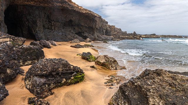 La Solapa, a Virgin Gold-Colored Sandy Beach in Fuerteventura, Canary Islands