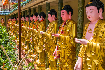 Buddha statues in Kek Lok Si Temple on Penang island, Georgetown, Malaysia
