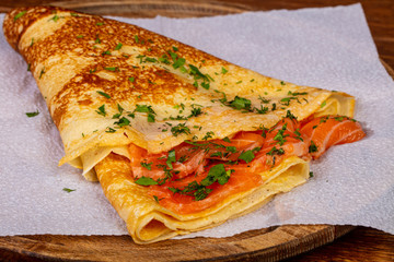 Pancake with salmon