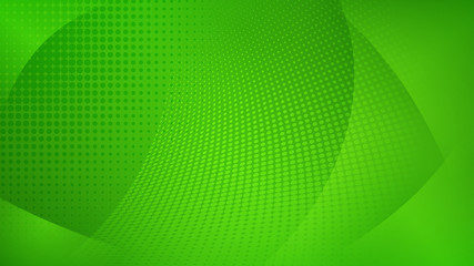 Abstract background of curved surfaces and halftone dots in green colors