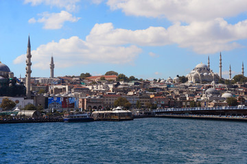 Naklejka premium beautiful view of the city buildings and mosques on the European part