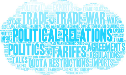 Political Relations Word Cloud on a white background. 