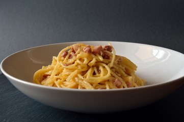 plate of spaghetti carbonara, typical italian dish