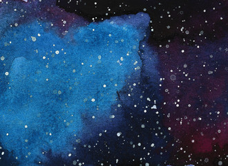 Abstract space watercolor background, Watercolor galaxy painting, Hand painted illustration.