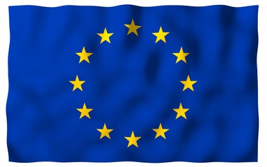 Slightly waving flag of the European Union isolated on white background, 3D rendering. Symbol of Europe. 3D illustration