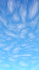 The bright sky in the morning. Blue sky background with white clouds. Cumulus white clouds in the clear blue sky. 3D illustration