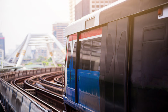 Electric Skytrain Is Running In Downtown Of Bangkok Metropolitan Region.