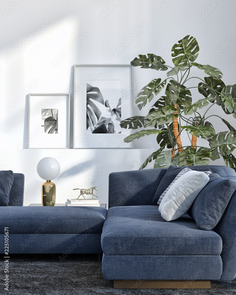 Wall mural large luxury modern bright interiors apartment Living room illustration 3D rendering computer generated image