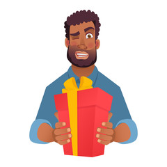 african man holding red present box