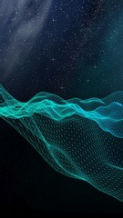 Abstract landscape on a dark background. Star horizon. Cyberspace grid. Hi-tech network. Outer space. Starry outer space texture. 3D illustration