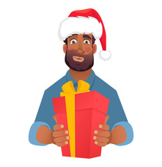 african man holding red present box