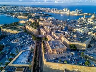 La Valletta fortifications aerial panorama with Sliema in the background